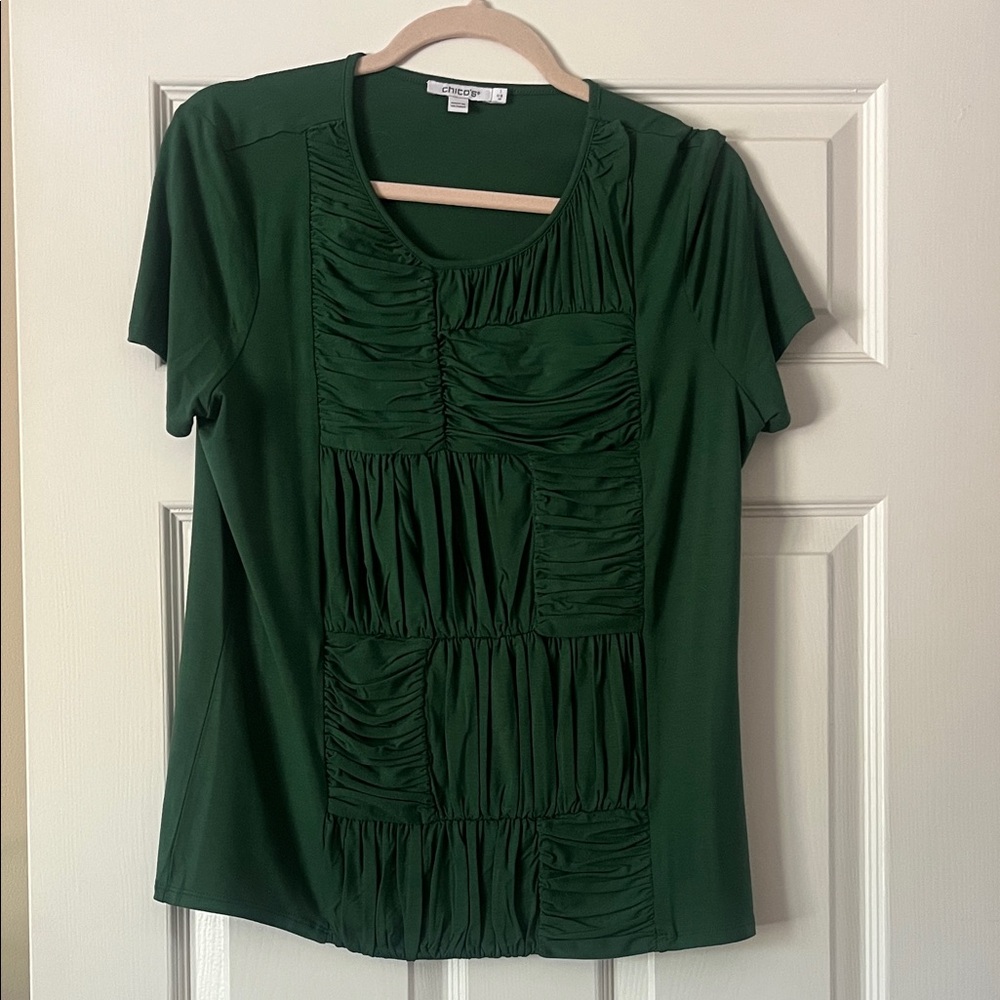 Chico's Forest Green Ruched Blouse